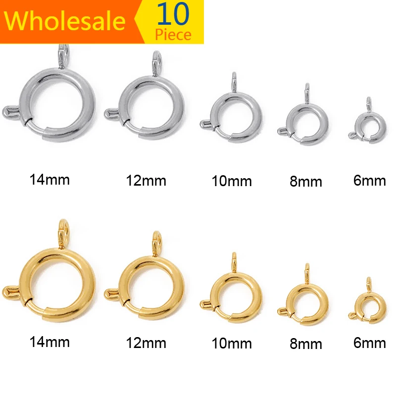 10PCS Edelstahl 6mm/8mm/10mm/12mm/14mm frühling Schnalle Goldene Silber Farbe Halskette Armband Zubehör Schmuck Großhandel