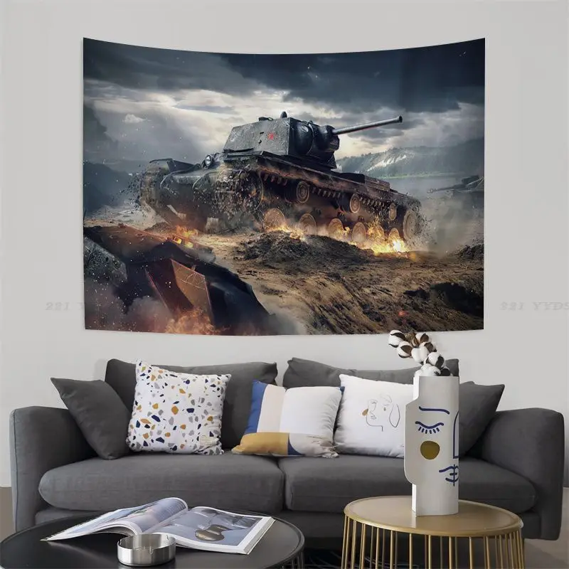 World Of Tanks Colorful Tapestry Wall Hanging 3D Tank Broken Wall Mural Tapestry Living Room Children Boys Bedroom