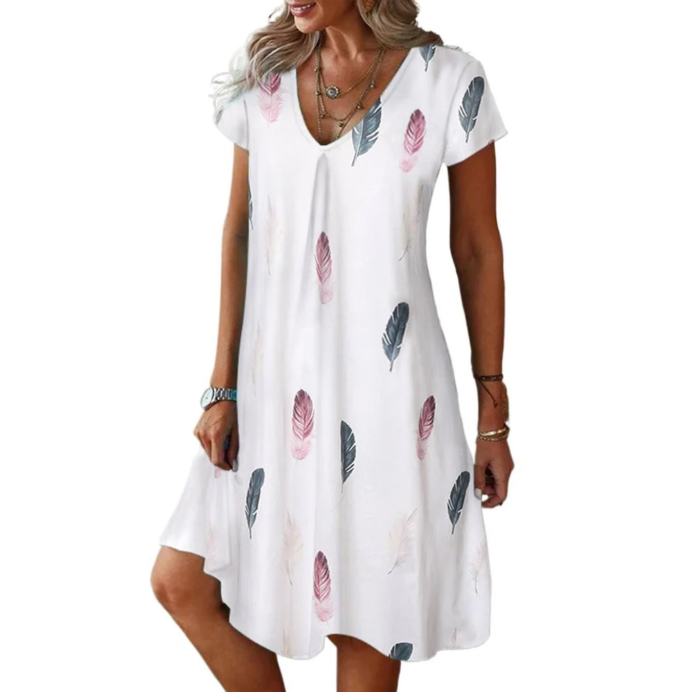 Floral Short Sleeve V Neck Summer Dress