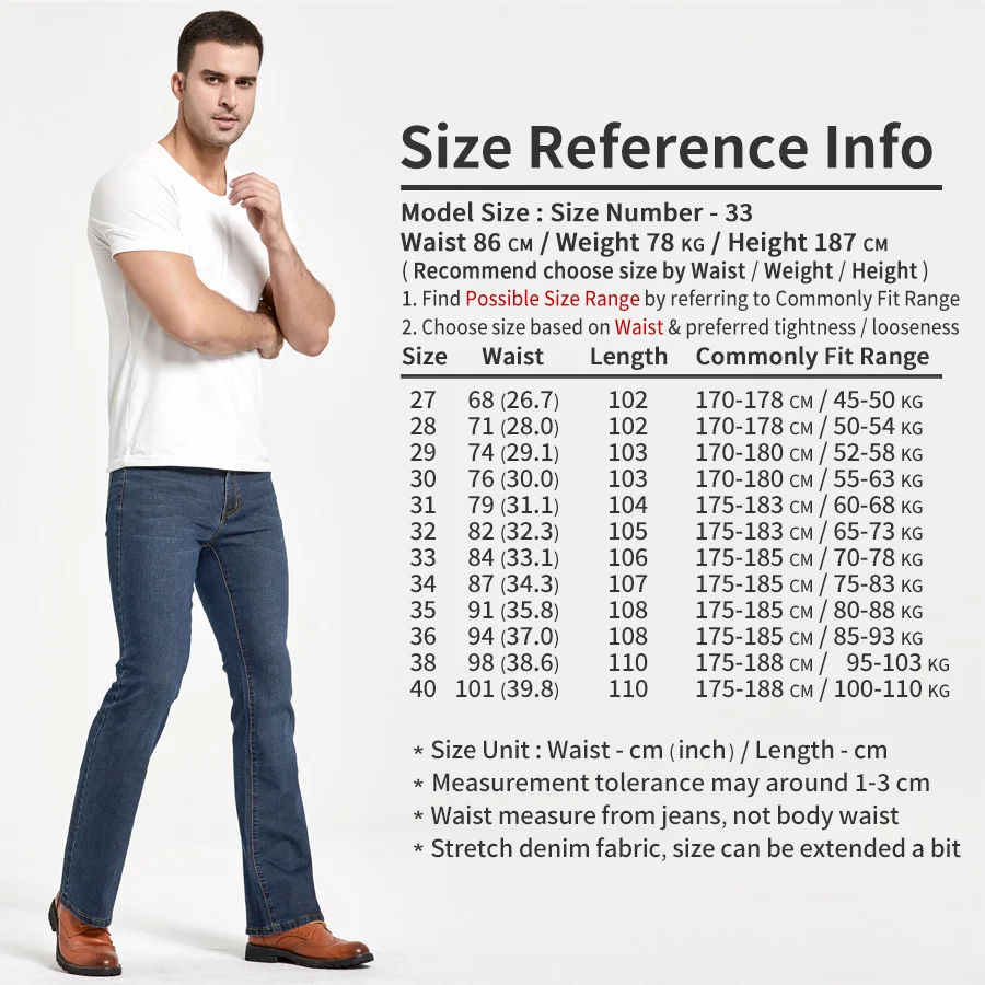 Mens Boot Cut Jeans Slightly Flared Slim Fit Blue Black Trousers Designer Classic Male Stretch Denim Pants images - 6