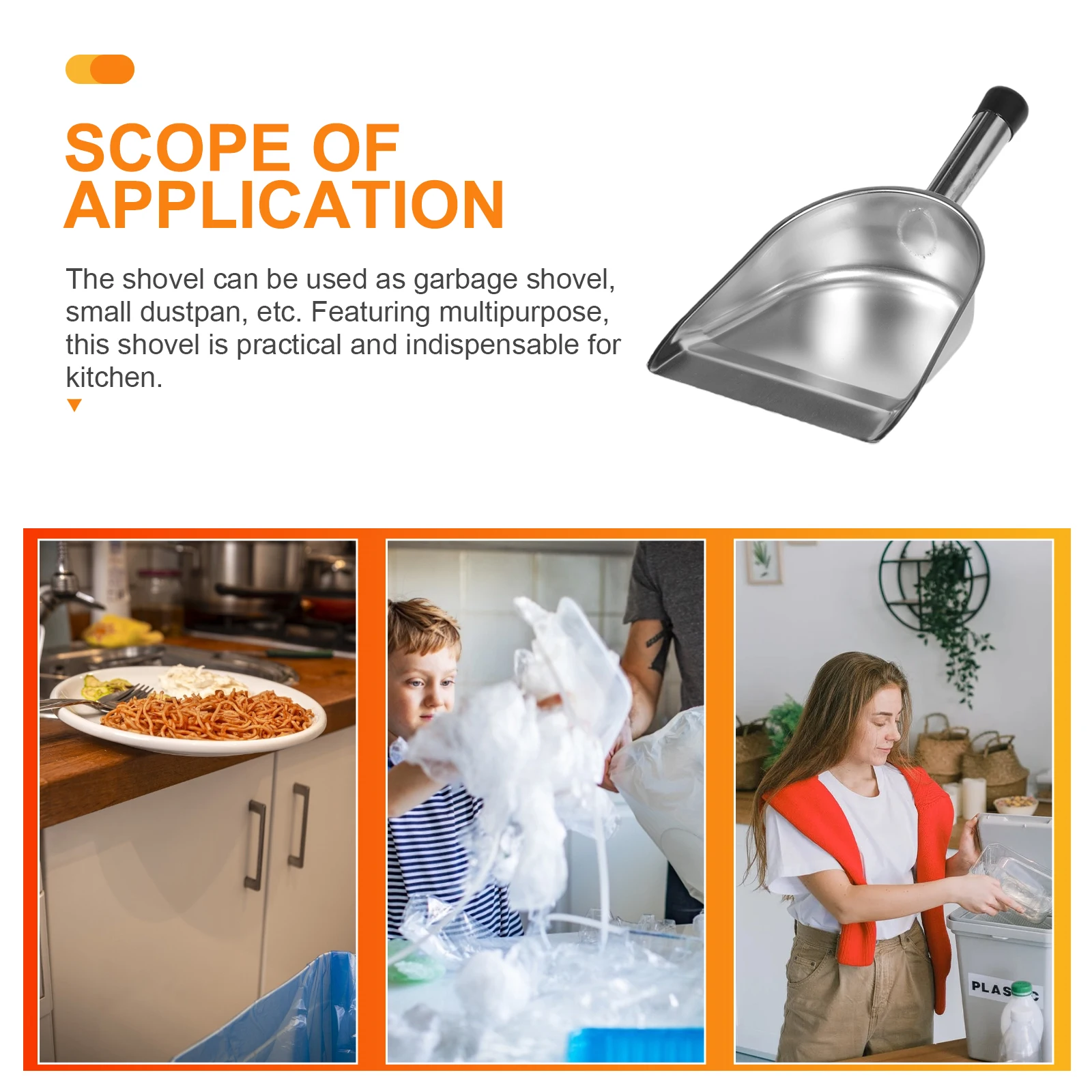 Stainless Steel Thickened Dustpan Handheld Garbage Home Cleaning Tools Metal Kitchen Practical Sturdy Multipurpose 4