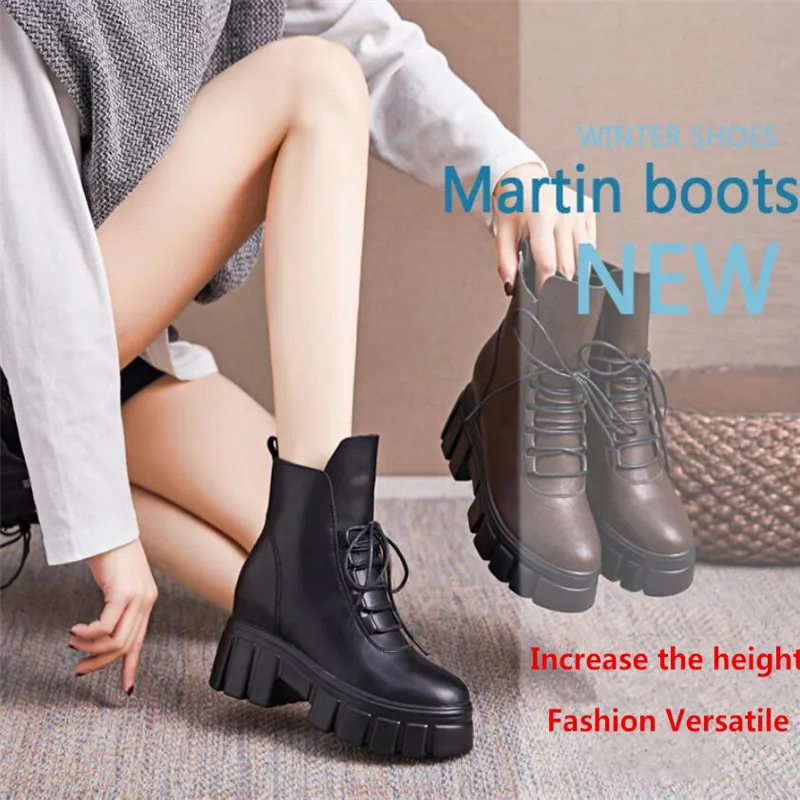 Waterproof Thick Bottom Women Boots Genuine Leather Platform Fur Ankle Boots For Women Winter Warm Shoes