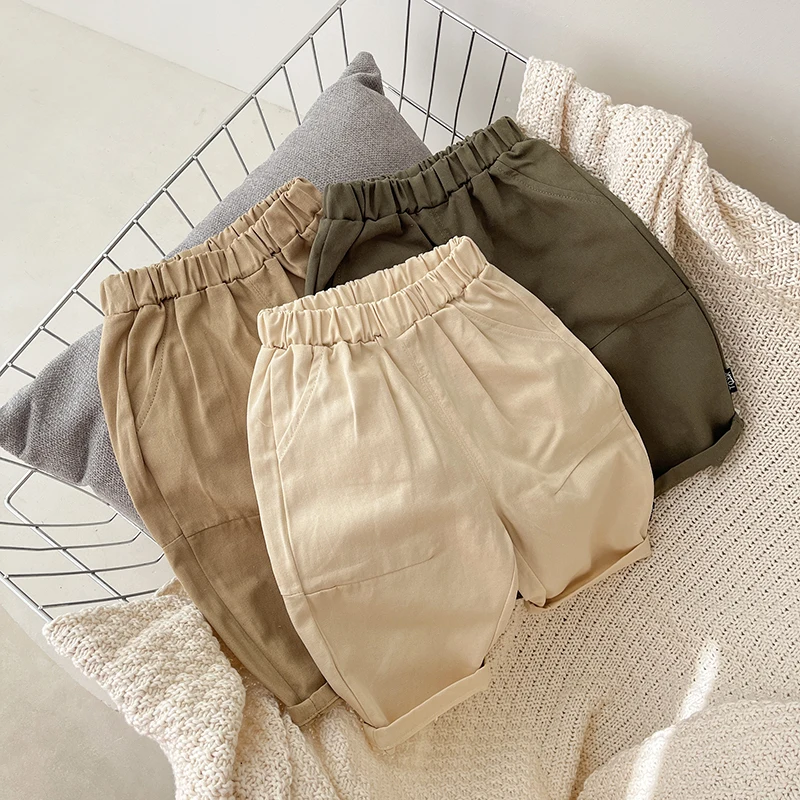 Winter And Autumn Newborn Baby Girls And Boys Cotton Trousers Travel Sports Elastic Waist Korean Solid Fashion Soft Casual 3