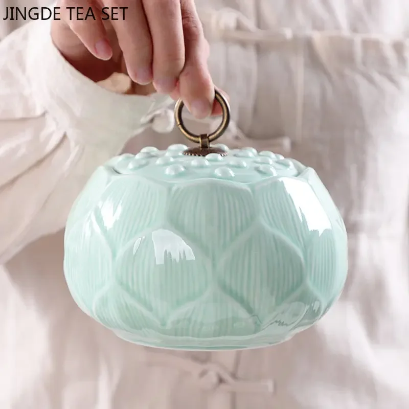 Celadon Portable Tea Jar Household Ceramic Sealed Moisture-proof Tank Tea Coffee Storage Jar Customization Teaware Accessories