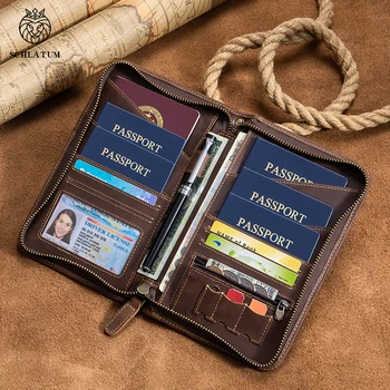 Portadocumenti Familiare in Pelle Crazy Horse con Blocco RFID per Uomo e Donna, Borsa da Viaggio con Finestra per Carte di Credito e Documenti