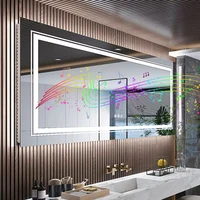 Wisfor LED Bathroom Mirror with Lights Vanity Make Up Mirror Dimmable, Smart Bluetooth Digital Display 3 Colors Memory 1