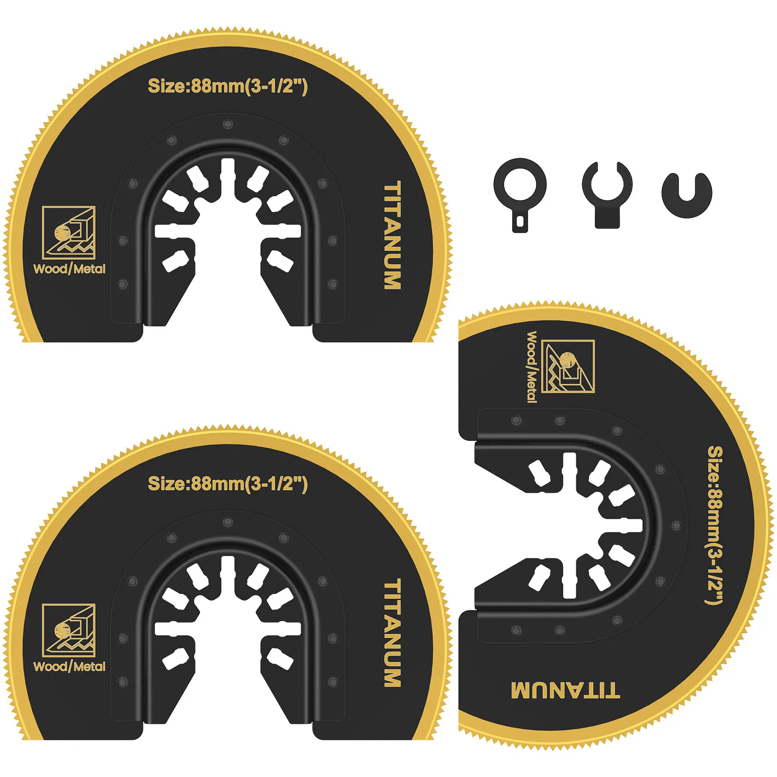 

3Pcs Oscillating Saw Blades Bi-metal Titanium Coated Multitool Blades Semicircular Sharp Oscillating Fast Cutting Saw Blades