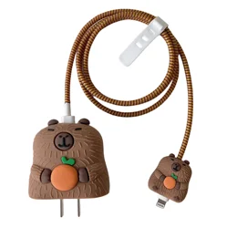 Set of 4 Kawaii 3D Cartoon Capybara Cable Protectors - Charger Cover & Winder Accessories (Capibala)