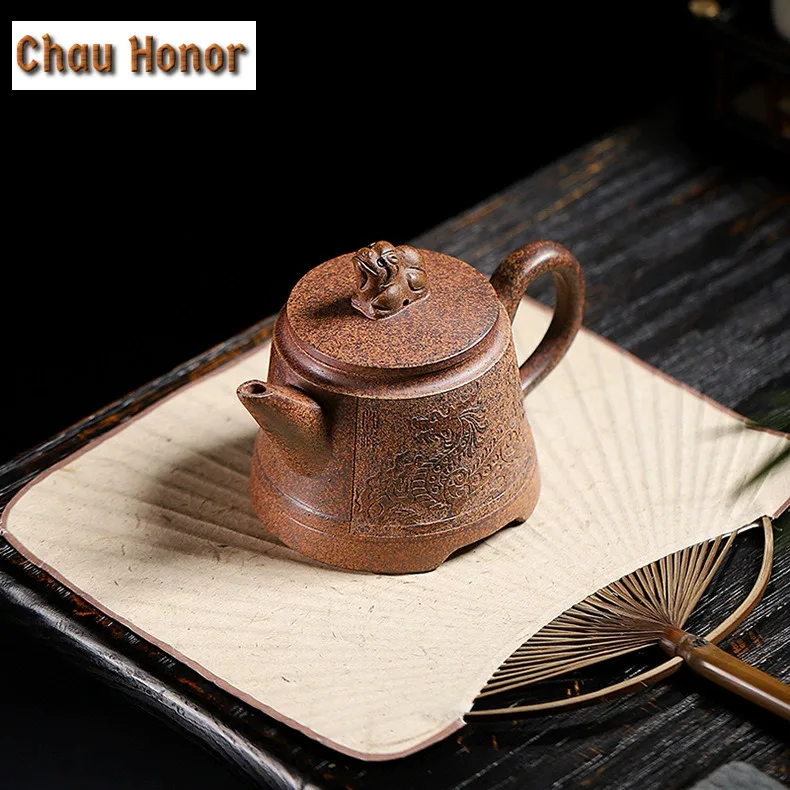 270ml Exquisite Yixing Purple Clay Teapots Handmade Golden Bell Pot Raw Ore Section Mud Tea Infuser Kettle Zisha Tea Set Gifts