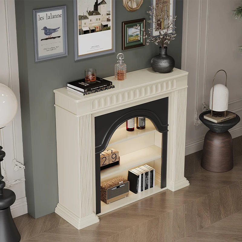 French Cream Wind Solid Wood European Arch Fireplace Decorative Cabinet American Living Room Side Cabinet Entry Entrance