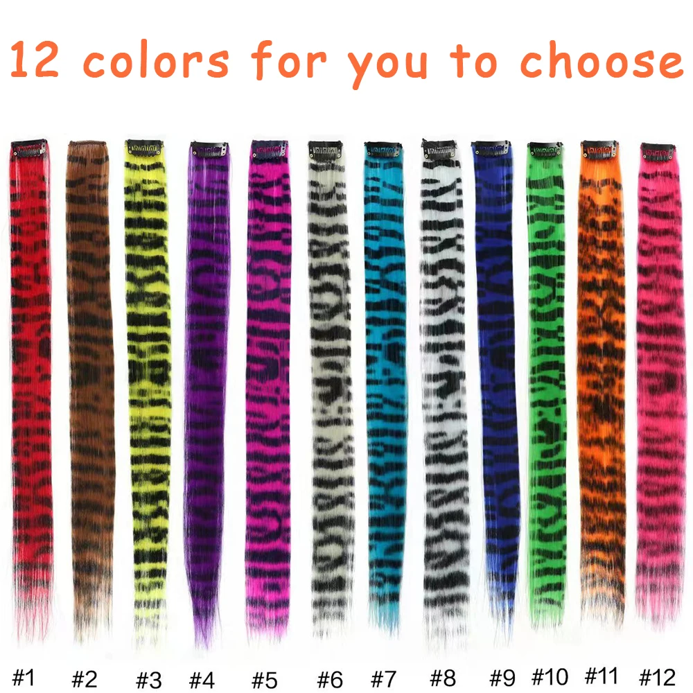 Clip-in Stripe Printed Synthetic Hair Colorful Long Straight Hair Pieces clip in Extensions for Daily or Christmas wear