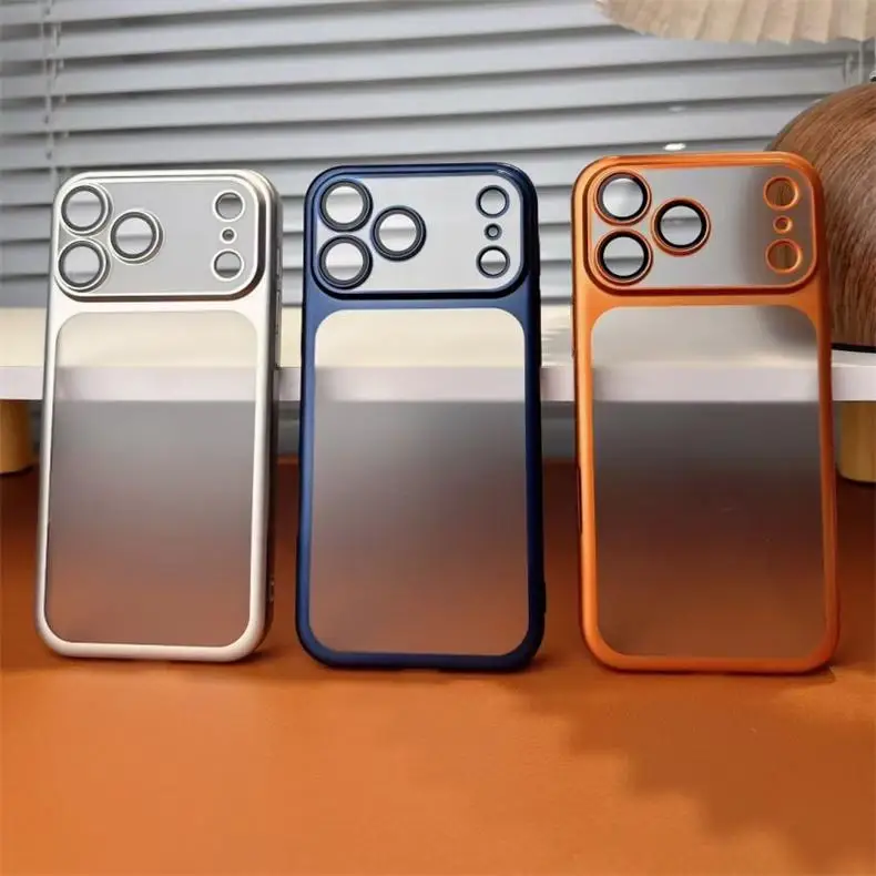 Luxury Frosted Translucent Phone Case with Air Plating Frame and Lens Protection
