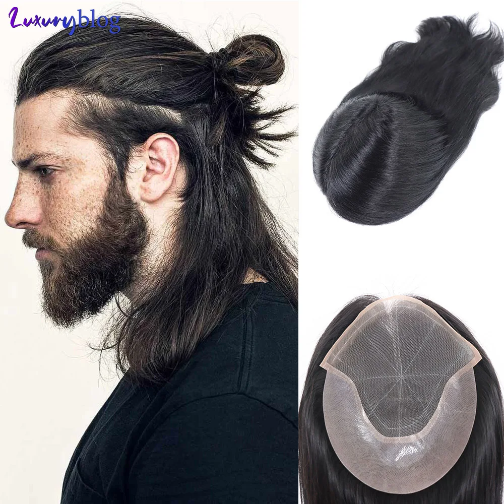 12Inch Men Capillary Prosthesis 100% Human Hair Toupee for Men Long ...