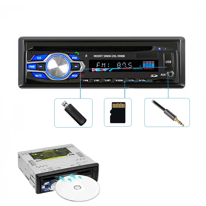 Car Multimedia Player Car Radio 12V 1Din Car Radio Autoradio Stereo Compatible with DVD DIVX MPEG4 VCD CD Suitable For All Cars