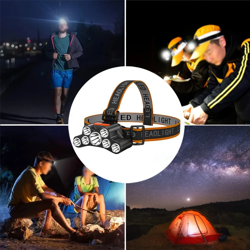 7 LEDs Headlamp Rechargeable Head Torch Flashlight Waterproof Work Light Outdoor