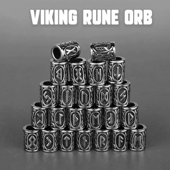 스테인레스 스틸 바이킹 룬 비즈 6mm 큰 구멍 Futhark 머리 수염 비드 팔찌 작은 장식 액세서리 만들기 도매