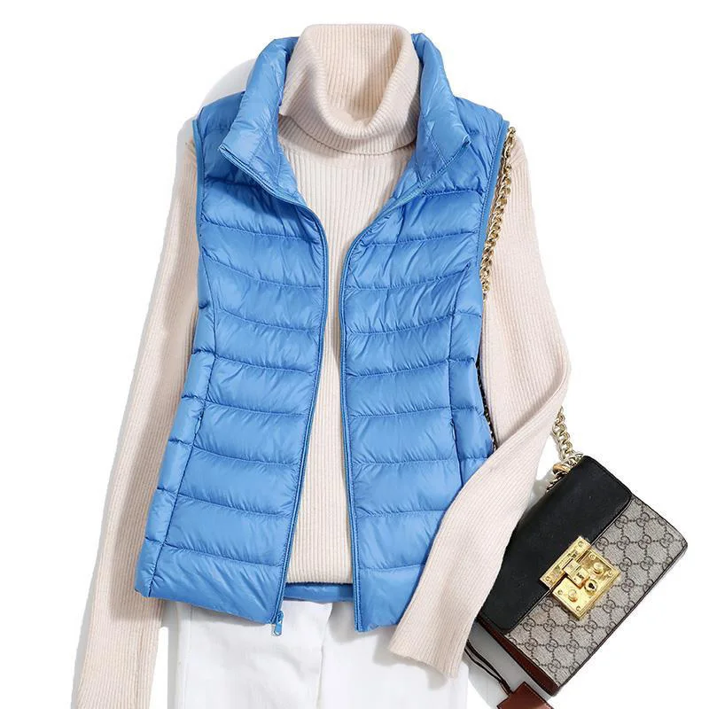 Ultra Thin Down Jacket Light Warm Waistcoat Female Sleeveless Cropped Puffer Jacket Vest Lining Woman Winter Coat Spring 2022