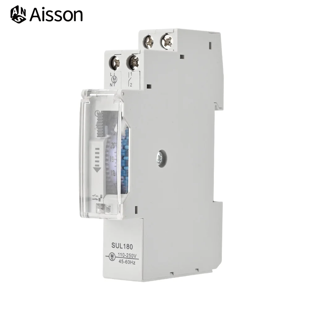 SUL180 DIN Rail Time Switch Mechanical Timer Switch 24 Hours Programmable Timer Control Time Switch 220VAC 16A 3