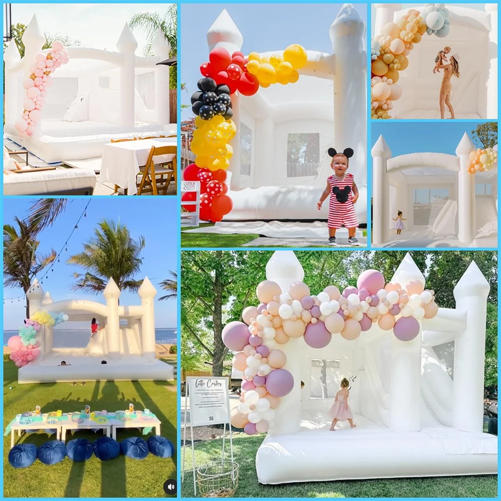 15FT PVC White Bounce House With Slide & Ball Pit, Large Jumper Bouncy Inflatable Castle For Wedding, Birthday, Party Decoration 6