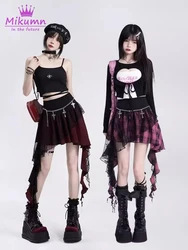 Mikumn Gothic Punk Rock Irregular Plaid Skirt Harajuku Y2k Girls Fashion High Waist Asymmetric Lace Short Skirts Chic Streetwear
