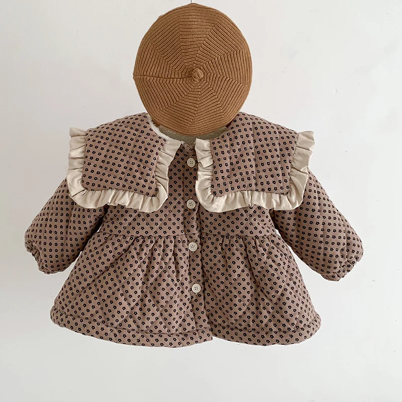 Winter Korean Style Floral Printing Thicken Warm Cardigan Coat Toddler Baby Girl Plush Jacket Newborn Baby Girls Thick Coat