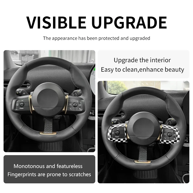 Set of 2 Leather Steering Wheel Button Frame Stickers - Car Interior Decoration Accessories