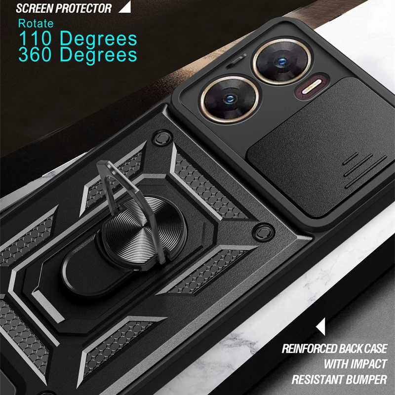 Durable Armor Phone Case with Lens Protection & Ring Holder