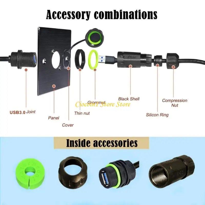 A3PC 방수 USB3.0 패널 마운트 케이블 어댑터 5GBPS 고속 산업 사용