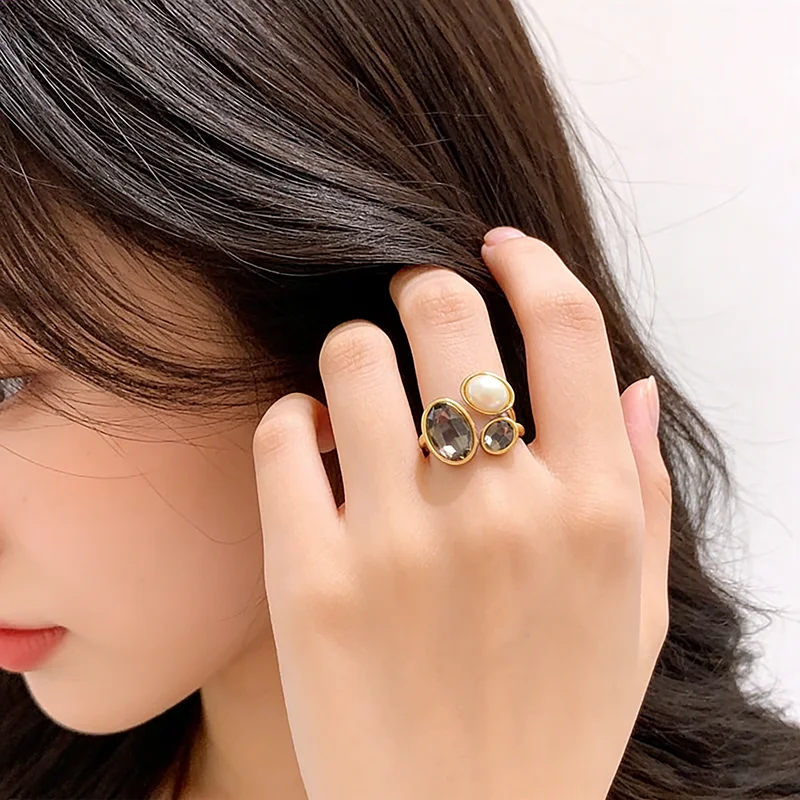 2026 Neuer Gotischer Grauer Elliptischer Kristall-Metall-Offener Ring für Damen Modischer Luxus-Schmuck Hochzeitsgeschenk Zeigefinger-Accessoire – Detail 9