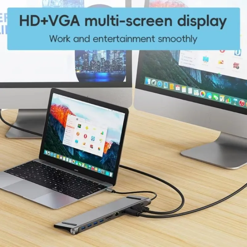 USB3.0 알루미늄 합금 멀티 인터페이스 허브 익스텐더 RJ45 네트워크 포트 오디오 도킹 스테이션 PD 100W 컴퓨터 노트북 데스크탑용