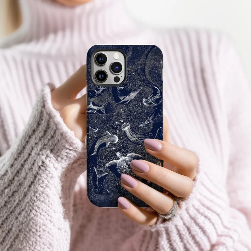 Navy Ocean Animals Magnetic Double-Layer Phone Case - Hard TPU Back Cover