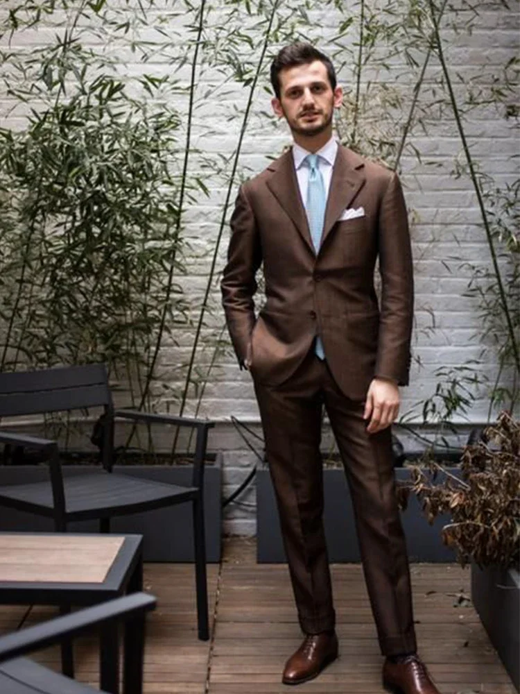Summer Linen Brown 2024 Men Suits Smart Casual Slim Fit Blazer Hombre High Quality Custom 2 Piece Set Jacket Pant Costume Homme