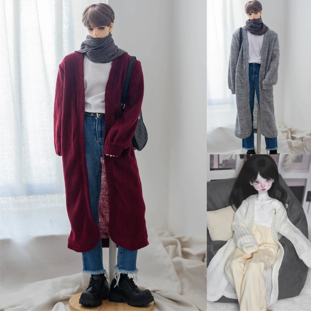 

D09 children handmade toy 1/4 strong uncle ID75 DD/DY doll BJD/SD doll's clothes white grey Minimalist sweater long cardigan 1pc