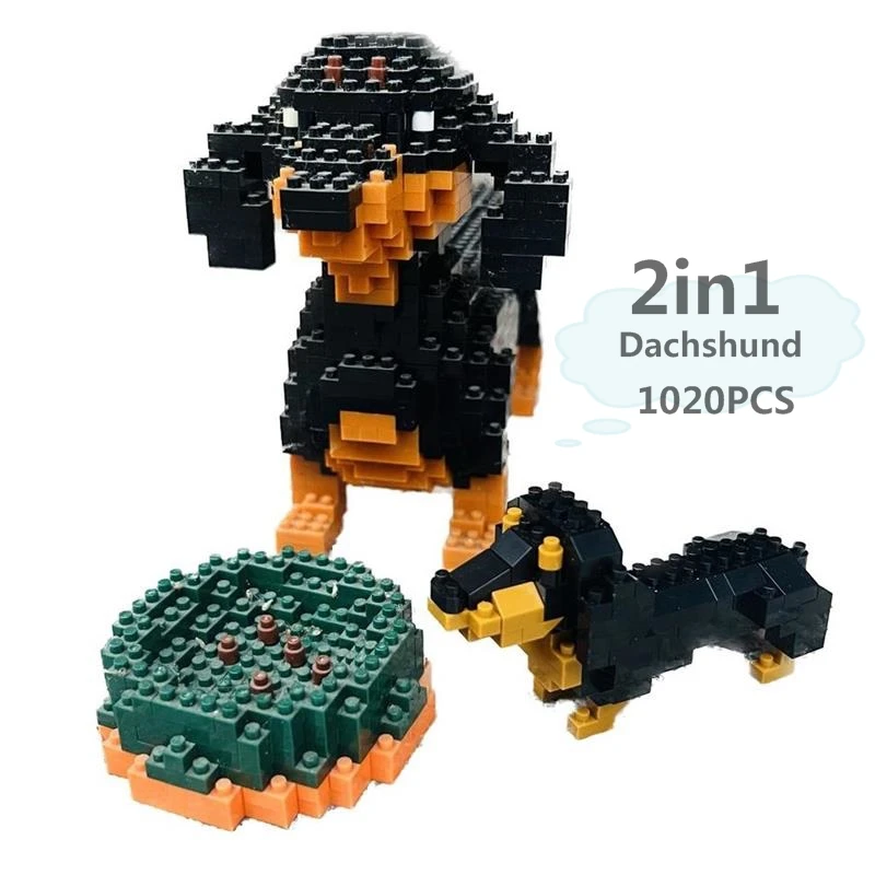 Larcele Micro Dachshund Dog Building Blocks Set Super Mini Pet Building Toy  Bricks Kit, 898 Pieces KLJM-02 (Dachshund)