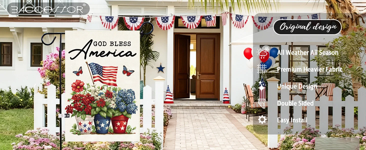 Baccessor 4th of July God Bless America Garden Flag 12.5 x 18 Inch