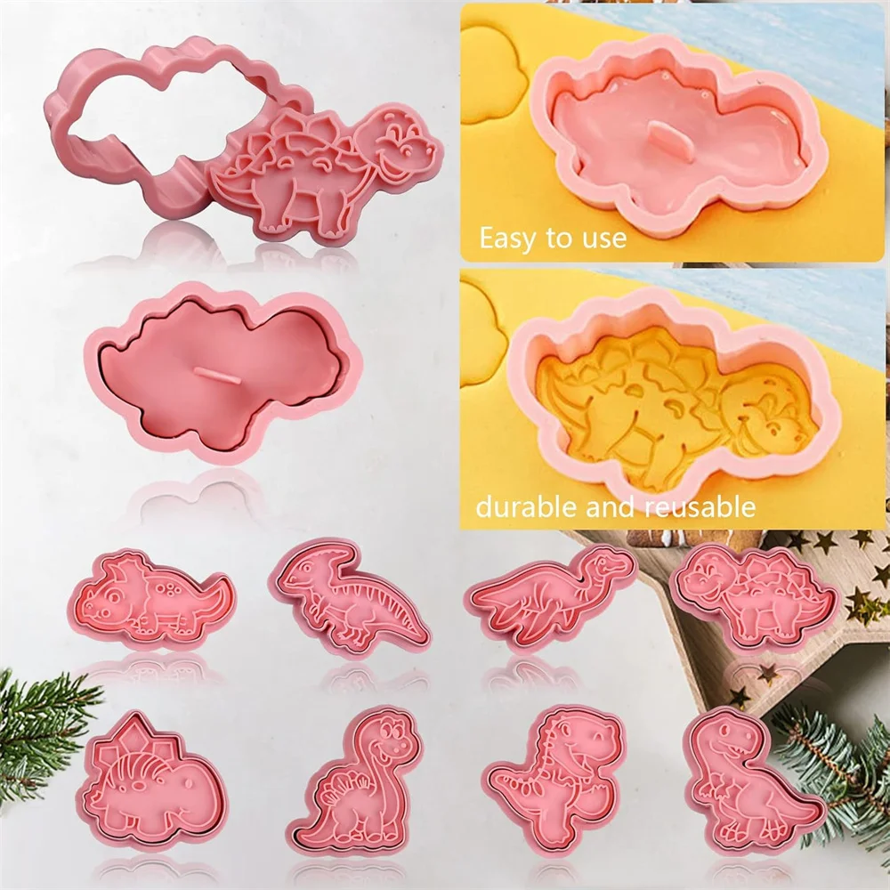 8PCS Dinosaur Animal Cookie Mold Dough Stamp Plastic 3D Pressable Cookie Mold DIY Candy Cake Baking Pastry Decorating Tools Cookie Cutter Baking Mold Cookie Mould Cookie Printing Mold Baking Decorating Tools Cookie Maker Press Kit