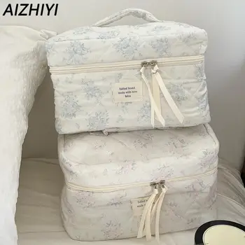 Borsa per il trucco trapuntata borsa per cosmetici da viaggio per donna custodia per cosmetici grande custodia per cosmetici portatile estetica borsa da toilette floreale