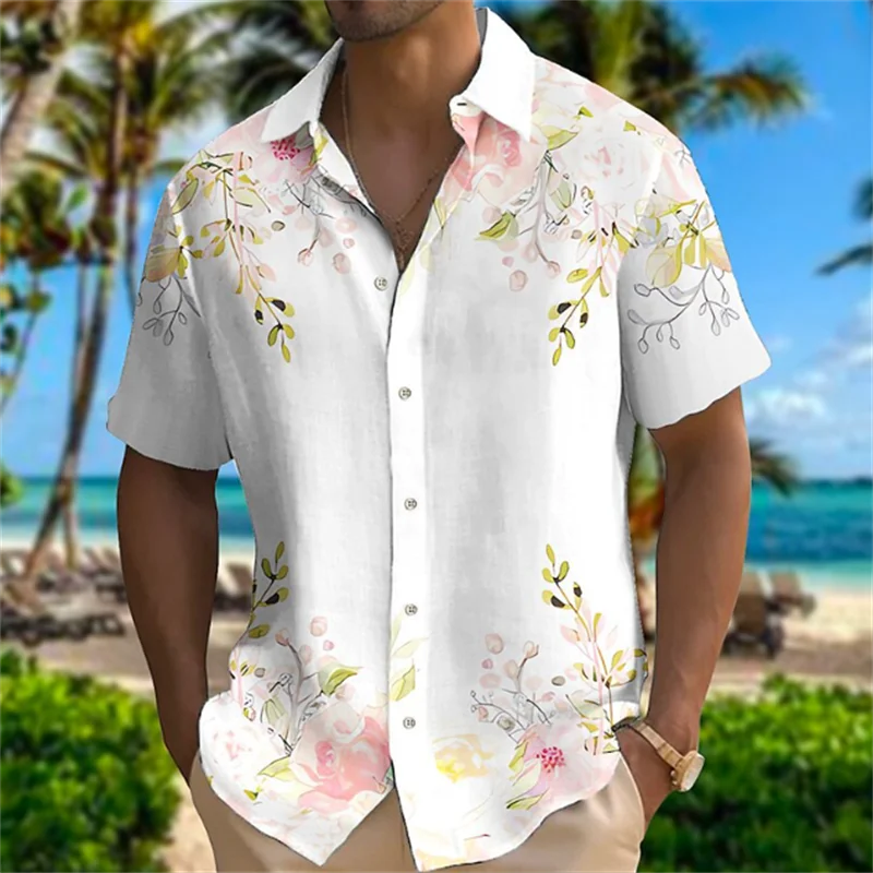 Men's Shirt Floral Pattern Cross Cuff White Yellow Outdoor Street Short Sleeve Print Clothing Fashion Designer Casual Soft 2023 men s shirt floral pattern cross cuff white yellow outdoor street short sleeve print clothing fashion designer casual soft 2023