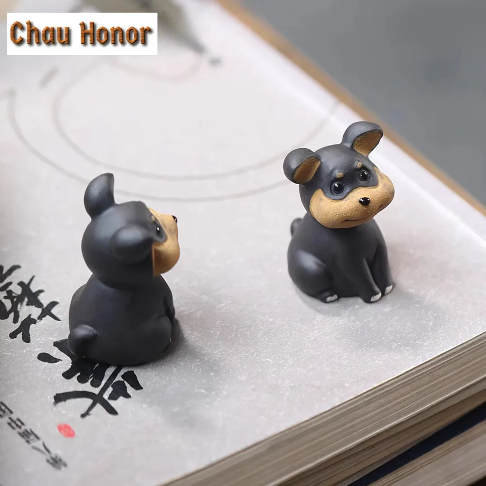 Yixing Handmade Purple Clay Teapet Lucky Zodiac Bee Dog Statue Ornaments Sculpture Tea Figurine Desktop Crafts Teaset Decoration
