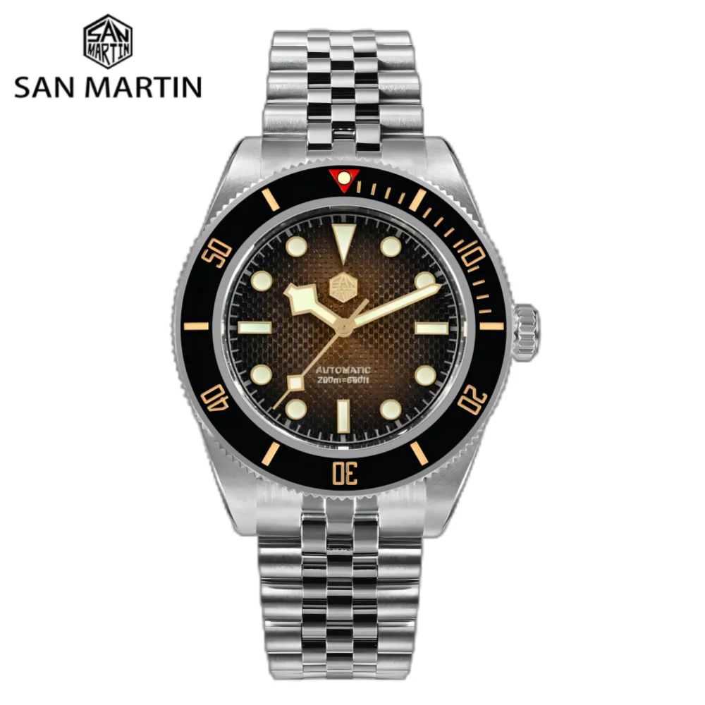 San Martin 40mm Gradient Waffle Dial BB NH35 Automatic Watch For Men Jubilee Bracelet Luxury Dive BGW-X1 Erkek Saat SN0128-3