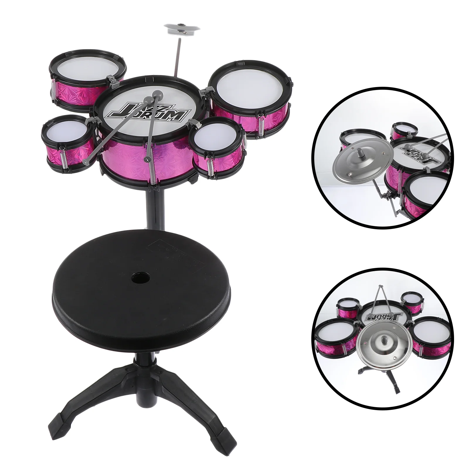 Realistic Jazz Drum Toy Set Toddler Musical Instruments Baby Educational Drums With Cymbal Stool Percussion Kit For Brain