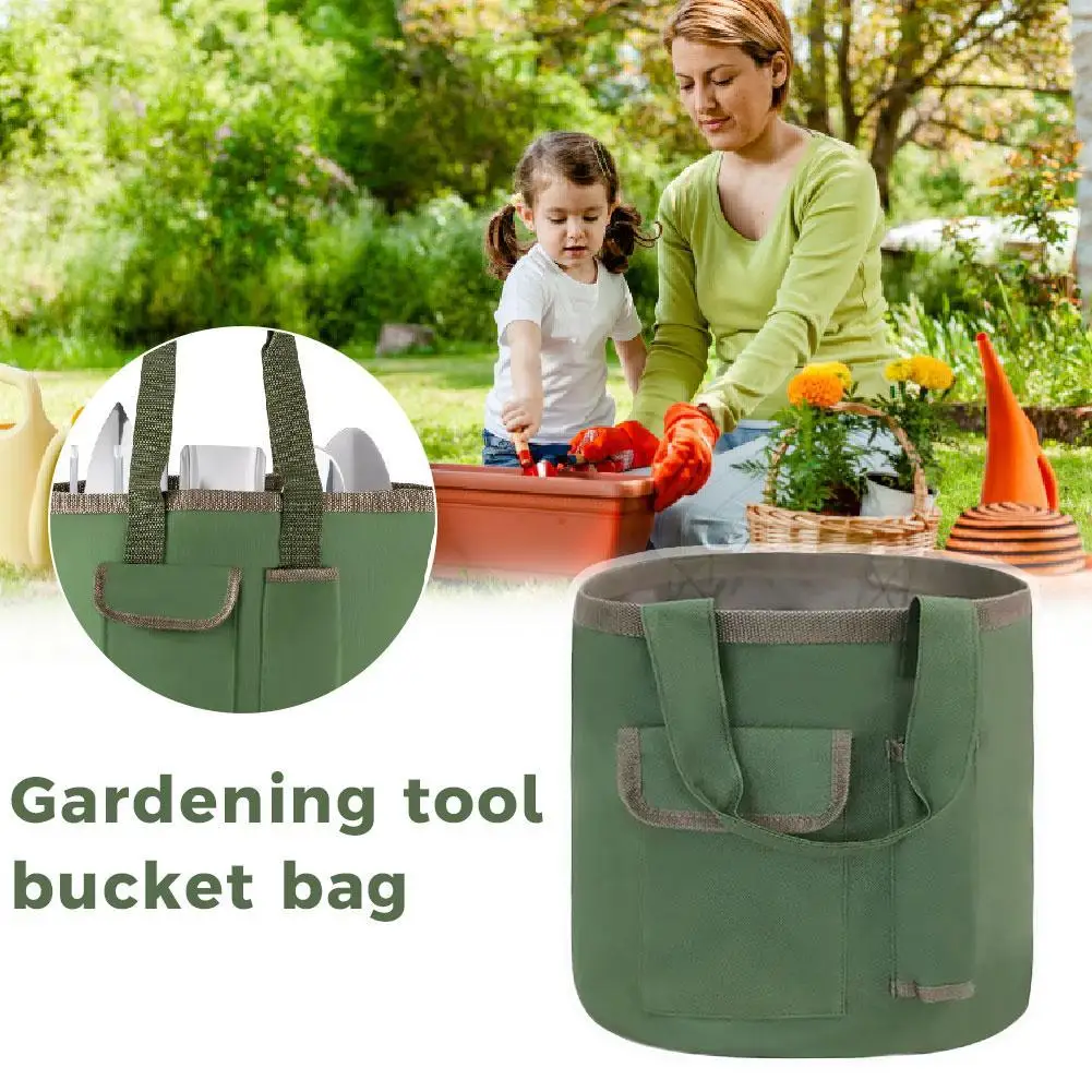 Bucket Bag Garden Tool Kit Gardening Supplies Organizer Canvas Gardening Organizer Tote With Multiple Pockets Waterproof