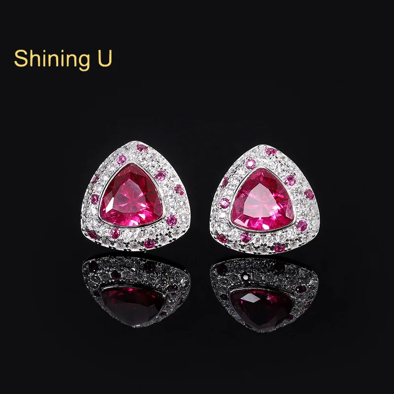 

Shining U S925 Silver Simulated Ruby Stud Earrings for Women Fine Jewelry Gift