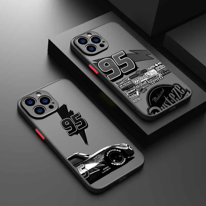Frosted Translucent Soft Phone Case Featuring L-Lightning M-McQueen Design