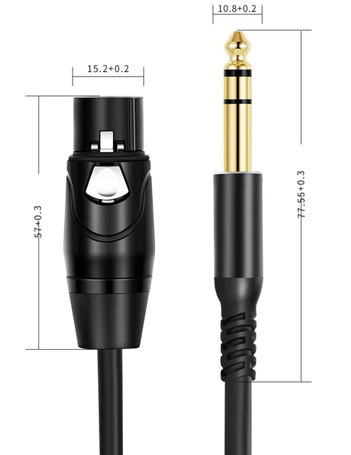 Cavo Audio Mono Jack 6.35mm TS - 30cm, Placcato Oro, Per Chitarra E Mixer
