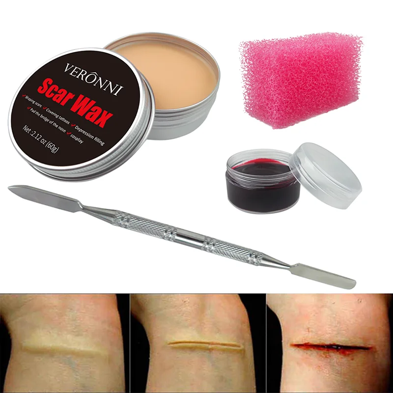 12/20 Colors Face Body Painting Fake Blood ,Halloween Professional Special Effects Makeup Kit with Wound Modeling Scar Wax 3