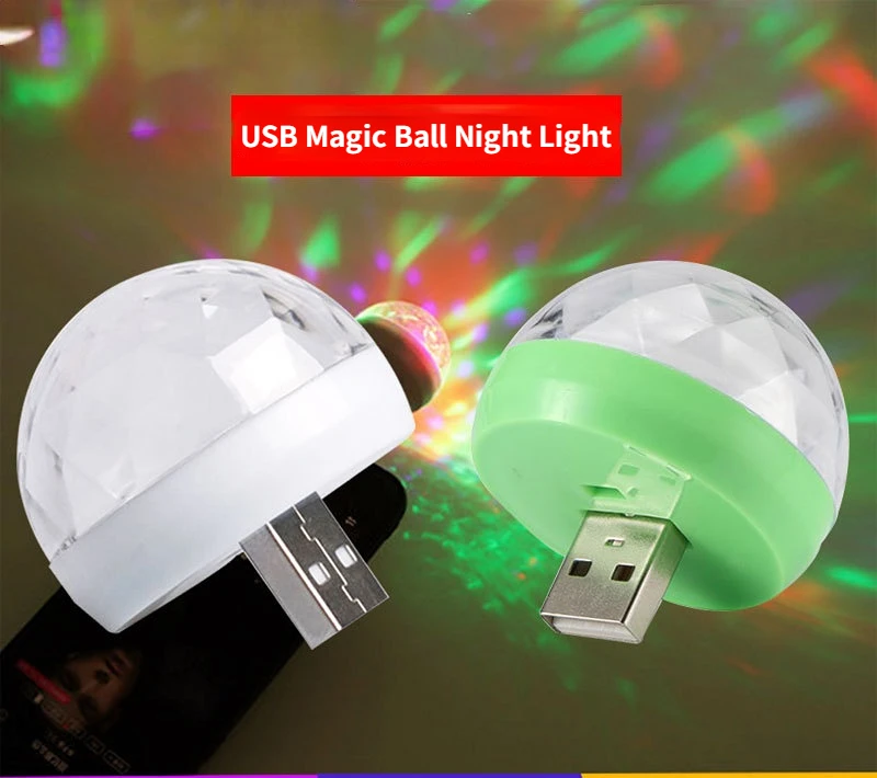 

USB волшебный шар светильник Светодиодная лампа, проектор для вечерние, диско-шар, атмосфера автомобиля, вспышка, лазерный RGB эффект, сценичес...