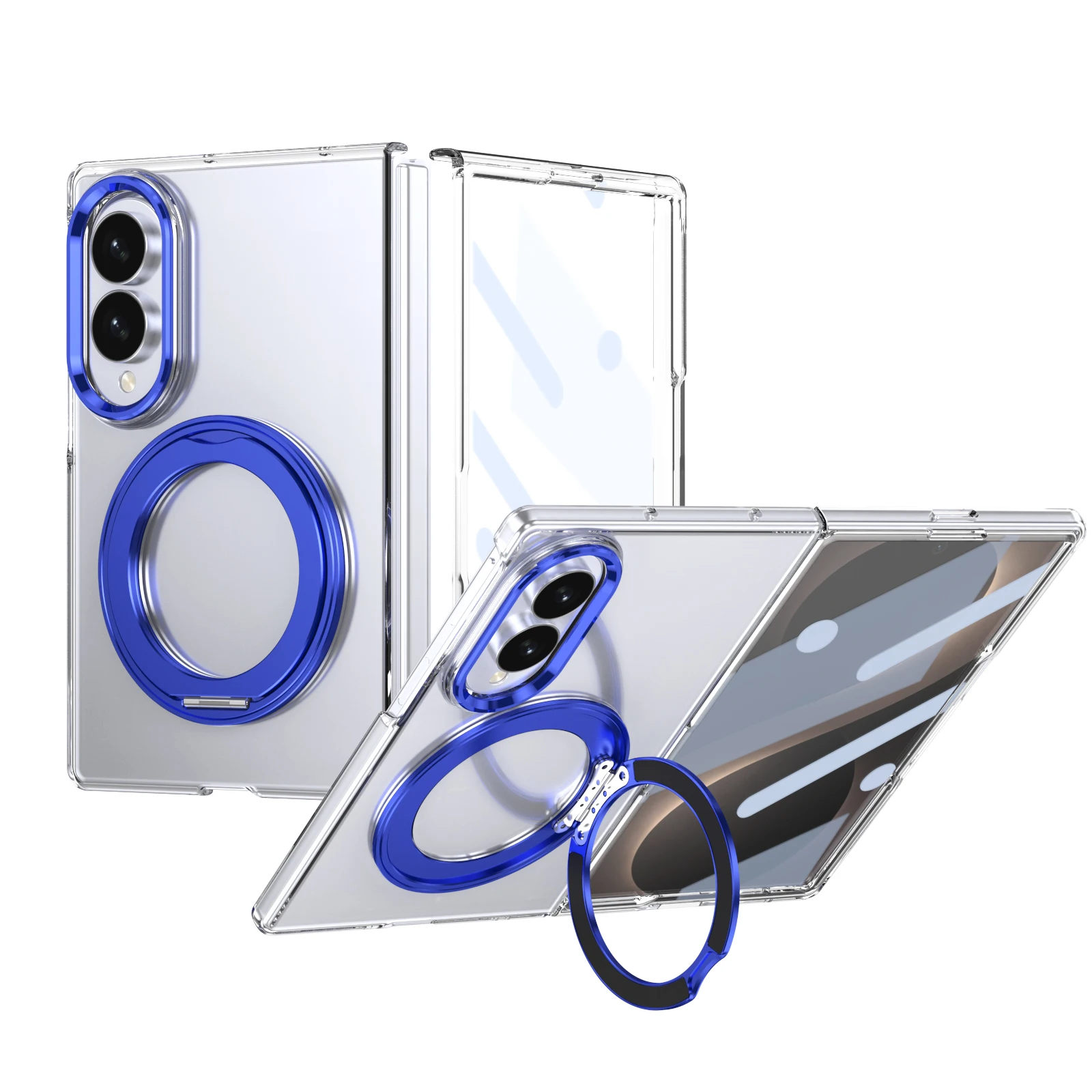 Ice Feel Double-Sided Magnetic Clear Case with 360° Swivel Alloy Bracket