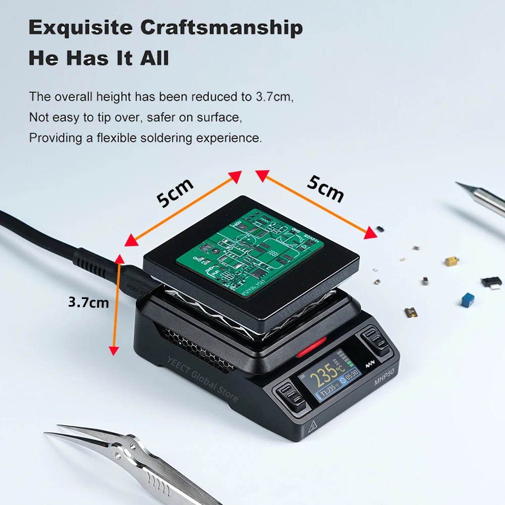 MHP50 Mini Hot Plate Preheater 5*5cm Heating Area Constant Temperature Heating Table 350℃ Intelligent Heating Tool MINIWARE 3
