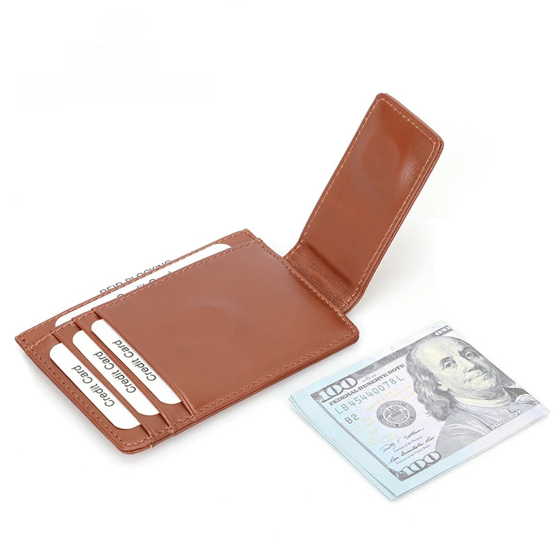 2023 new style leather anti-magnetic clip card bag fashion leather multifunctional oil wax card holder